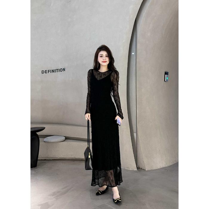 New Spring and Autumn French Temperament Celebrity Hollow Lace Mesh Suspender Dress Sexy Two-piece Set Winter 2XL чорний
New Spring and Autumn French Temperament Celebrity Hollow Lace Mesh Suspender Dress Sexy Two-piece Set Winter 2XL чорний