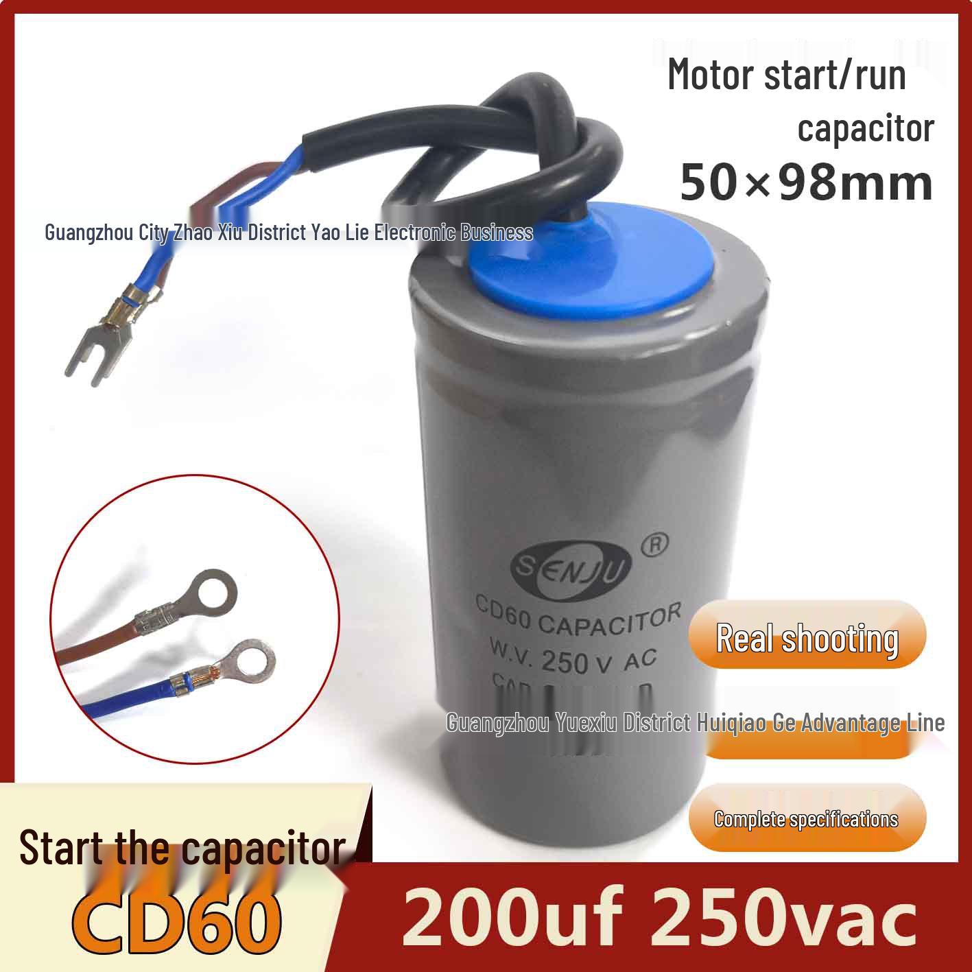 CD60 200uF 250VAC Starting Capacitor for Water Pump & Ceiling Fan Motors - Brand New Original
CD60 200uF 250VAC Starting Capacitor for Water Pump & Ceiling Fan Motors - Brand New Original