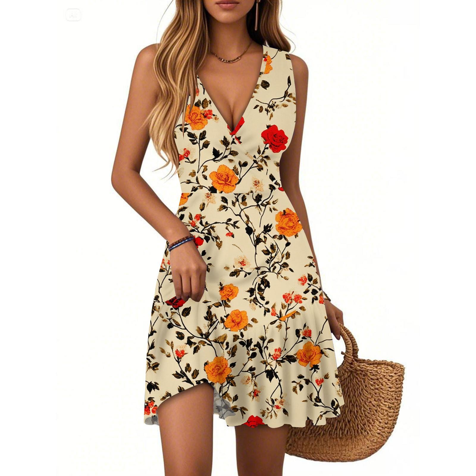 Women s Dress V-neck Sleeveless Casual Floral Print Hem Pleated Dress M хакі
Women s Dress V-neck Sleeveless Casual Floral Print Hem Pleated Dress M хакі