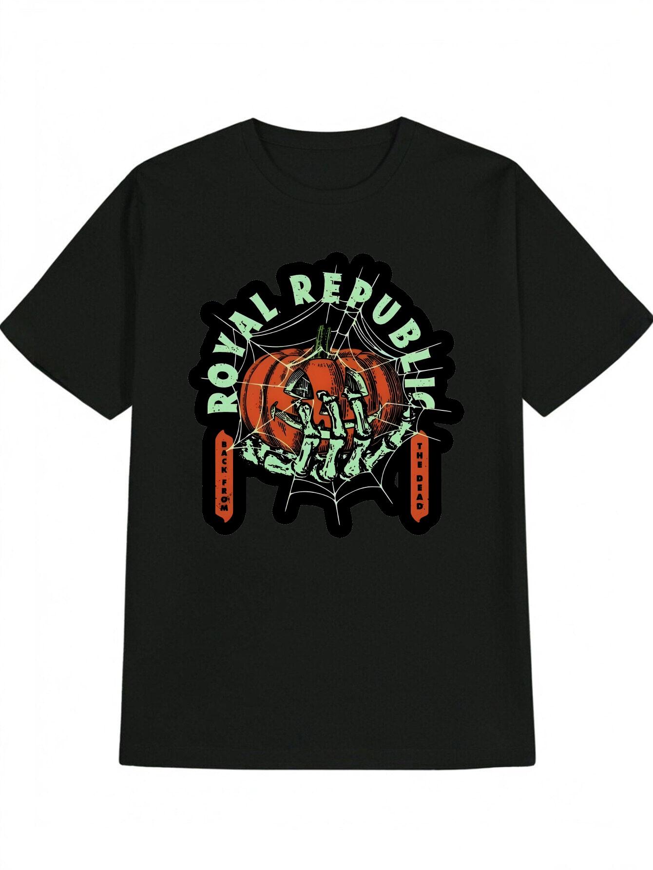 Casual Black T-shirt with Royal Republic Graphic Design - Halloween-Themed Pumpkin & Skull Print XL
Casual Black T-shirt with Royal Republic Graphic Design - Halloween-Themed Pumpkin & Skull Print XL
