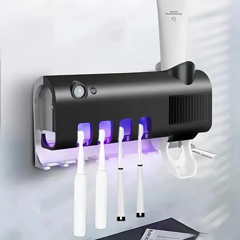 A disinfectant toothbrush holder a wall mounted toothpaste dispenser and a bathroom accessory set that does not require drilli
A disinfectant toothbrush holder a wall mounted toothpaste dispenser and a bathroom accessory set that does not require drilli