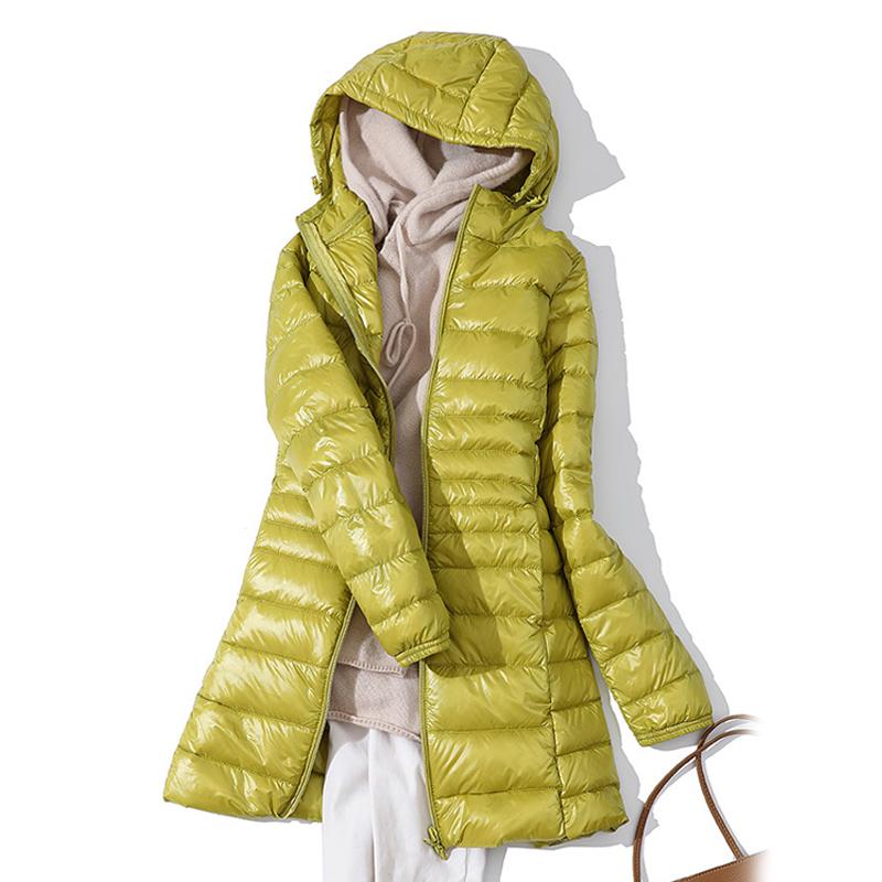 Женская ультралегкая белая куртка на утином пуху, женская осенне-зимняя теплая куртка, повседневная тонкая длинная куртка с капюшоном на утином пуху, женская верхняя одежда 7XL