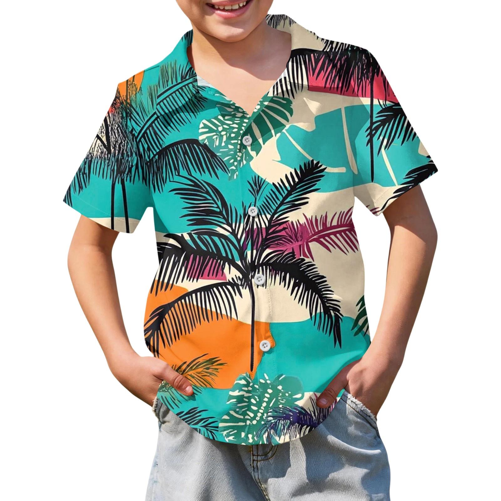 Boys Short Sleeve Hawaiian Shirt Button Down Casual Tropical Leaf Print Summer Shirt for Kids Lightweight Breathable Fabric 160
Boys Short Sleeve Hawaiian Shirt Button Down Casual Tropical Leaf Print Summer Shirt for Kids Lightweight Breathable Fabric 160