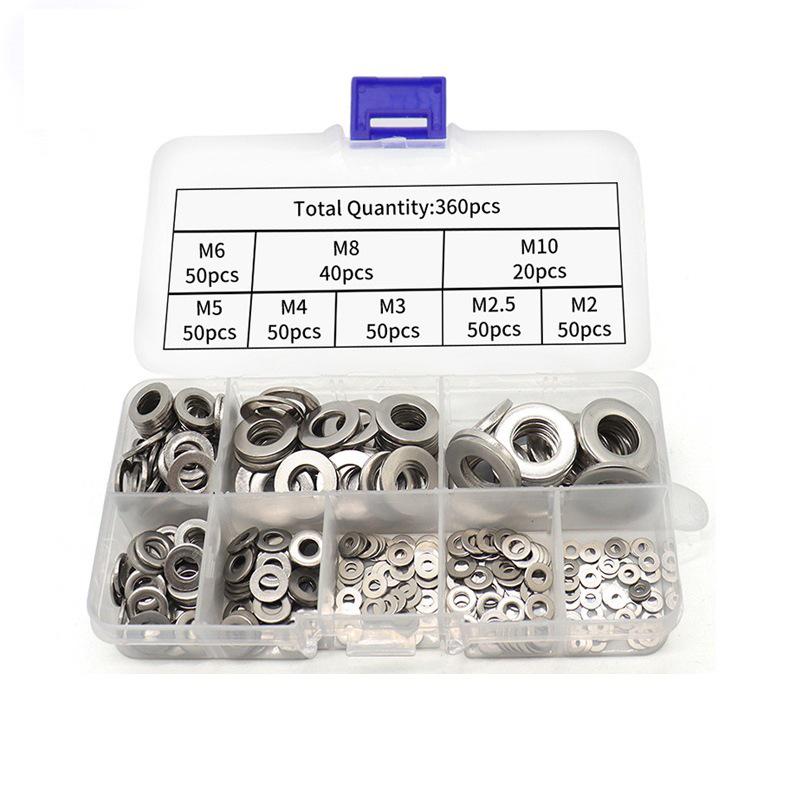 360-Piece Set of Polished 304 Steel Washers, Sizes M2-M10
360-Piece Set of Polished 304 Steel Washers, Sizes M2-M10