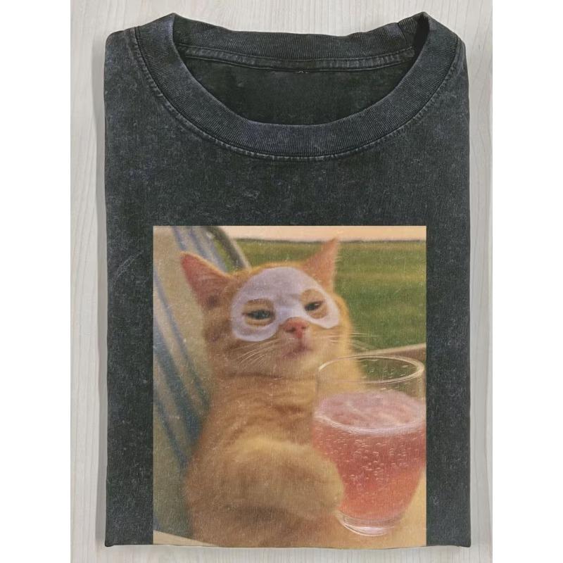 European sizes Men s Vintage Washed T-Shirt - Soft Relaxed Fit Ginger Tabby Cat & Tropical Drink Print, Short Sleeve Round Neck Casual Summer 5XL чорний
European sizes Men s Vintage Washed T-Shirt - Soft Relaxed Fit Ginger Tabby Cat & Tropical Drink Print, Short Sleeve Round Neck Casual Summer 5XL чорний