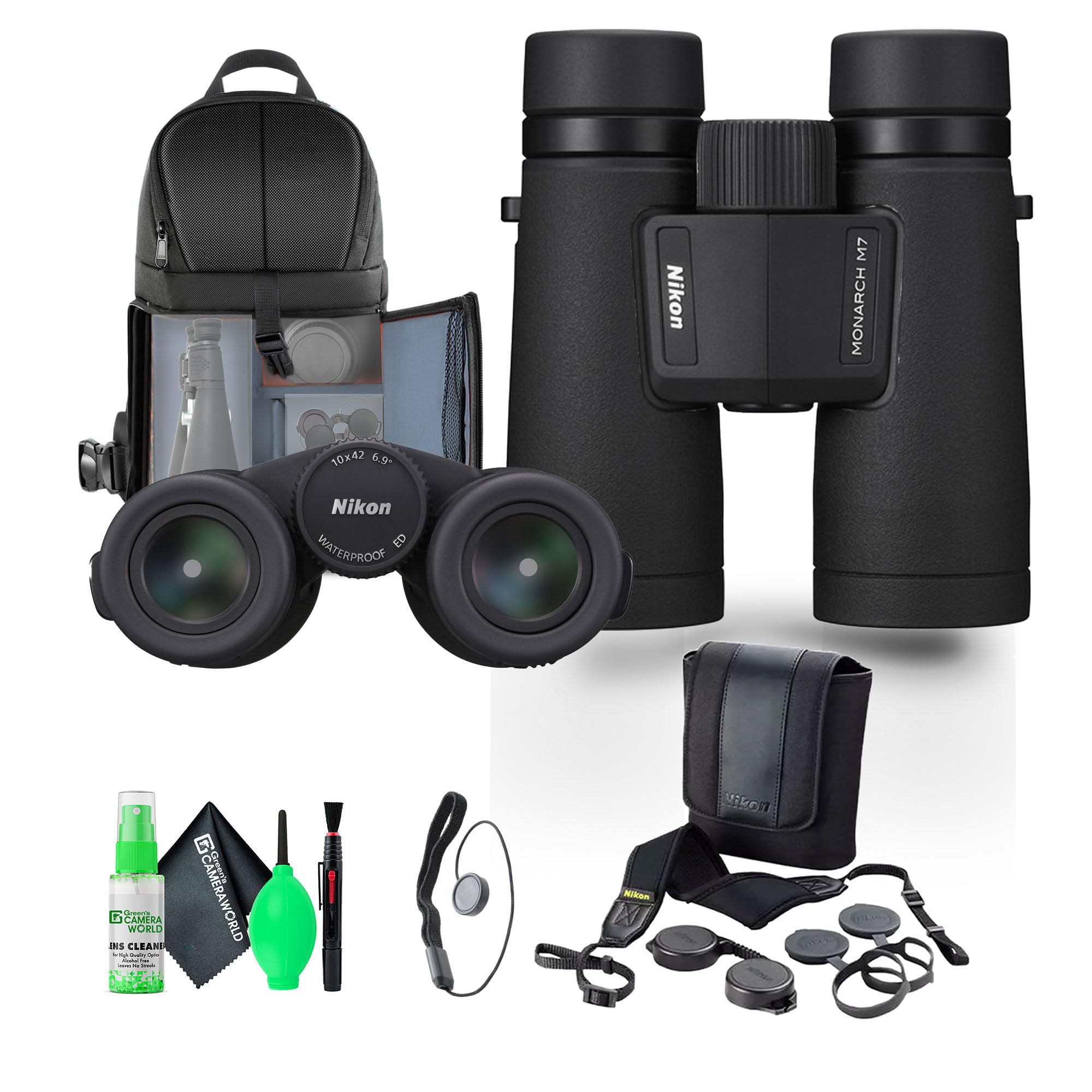 Nikon Monarch M7 10x42 Roof Prism Waterproof Fogproof Binoculars 16766 with Sling Backpack Cleaning Kit and Lens Caps
Nikon Monarch M7 10x42 Roof Prism Waterproof Fogproof Binoculars 16766 with Sling Backpack Cleaning Kit and Lens Caps