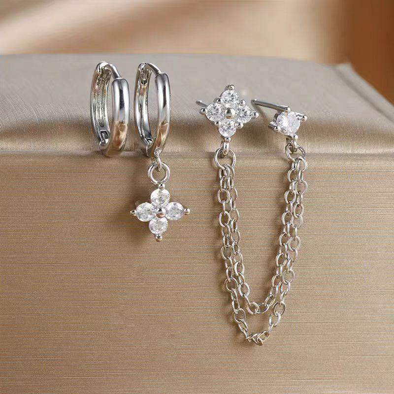 3PCS New Fashion Four Zircon Flower Hoop Earring Set For Women Stainless Steel Double Stud Chain Piercing Jewelry
3PCS New Fashion Four Zircon Flower Hoop Earring Set For Women Stainless Steel Double Stud Chain Piercing Jewelry