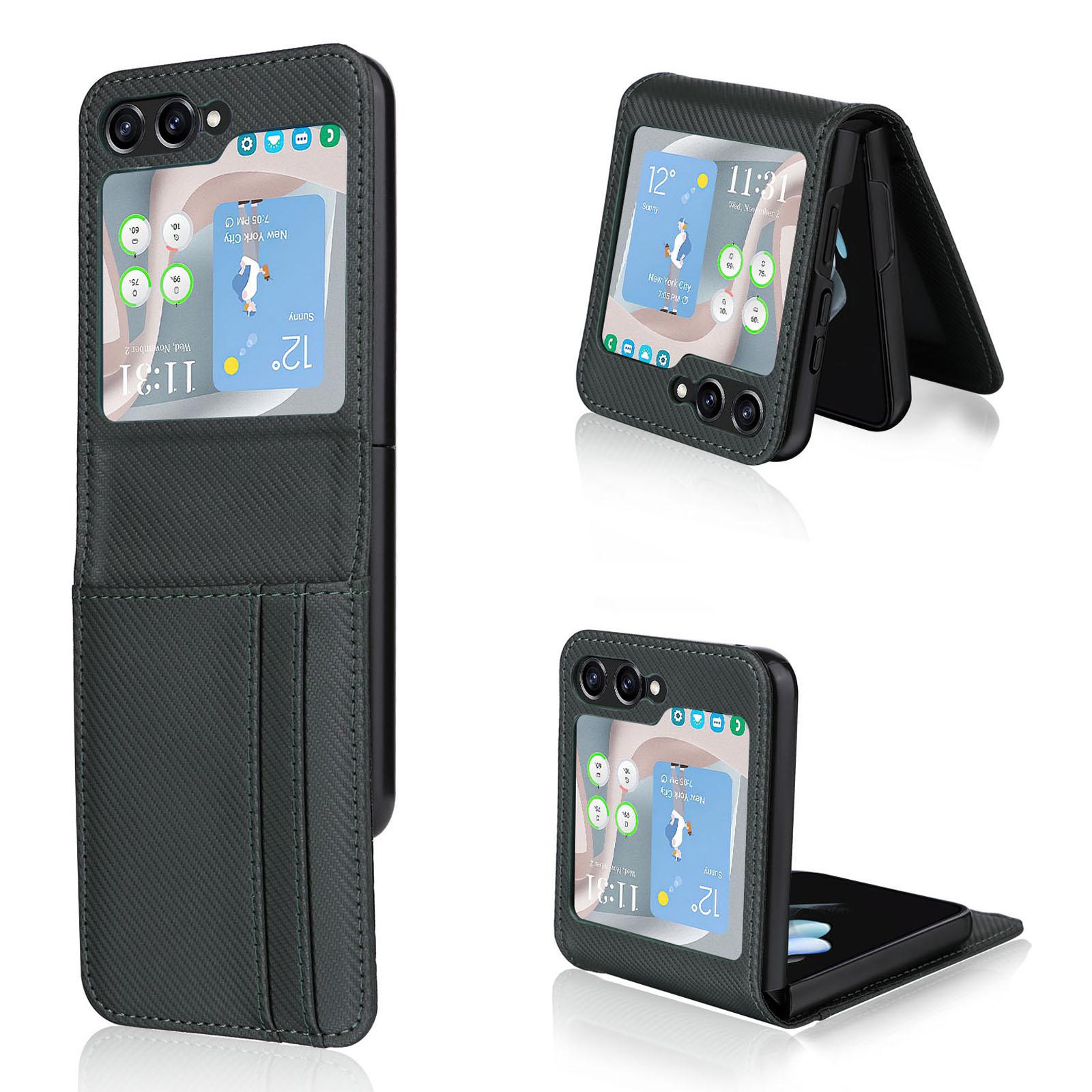 For Samsung Galaxy Z Flip5 5G Card Holder Phone Case Carbon Fiber Texture PU Leather Phone Cover Green
For Samsung Galaxy Z Flip5 5G Card Holder Phone Case Carbon Fiber Texture PU Leather Phone Cover Green