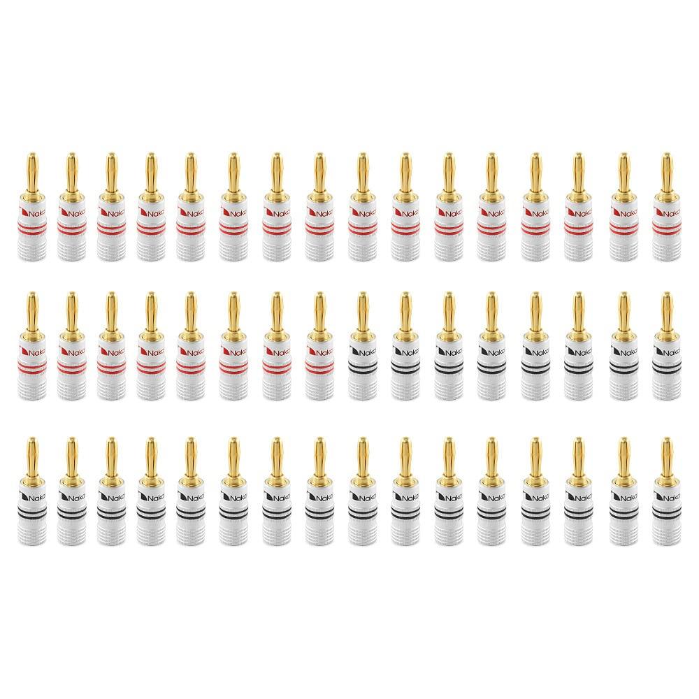 Nakamichi banana plugs 24K gold plated speaker cable connector aluminum metal shell gauge size 4mm pieces banana 12AWG-18AWG (48 (24 pairs), plugs)
Nakamichi banana plugs 24K gold plated speaker cable connector aluminum metal shell gauge size 4mm pieces banana 12AWG-18AWG (48 (24 pairs), plugs)