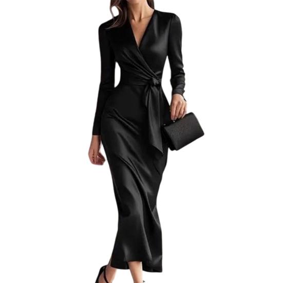Жіноча сукня-халат міді з атласу, шовковиста, з довгим рукавом, V-подібним вирізом, на поясі, офіційна сукня, для коктейльної вечірки, сукня для гості на весілля S чорний
Жіноча сукня-халат міді з атласу, шовковиста, з довгим рукавом, V-подібним вирізом, на поясі, офіційна сукня, для коктейльної вечірки, сукня для гості на весілля S чорний