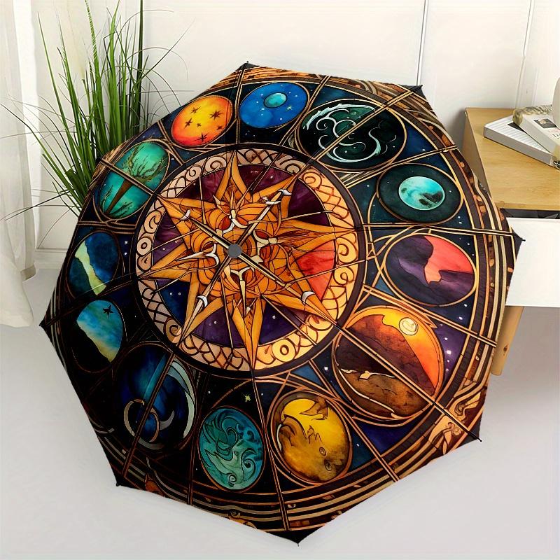 Astrological Wheel Stained Glass Wall Art Umbrella, Cute Umbrella with Cute Design, Portable 3-Fold Compact Umbrella for Men & Women, Valentine s Day
Astrological Wheel Stained Glass Wall Art Umbrella, Cute Umbrella with Cute Design, Portable 3-Fold Compact Umbrella for Men & Women, Valentine s Day