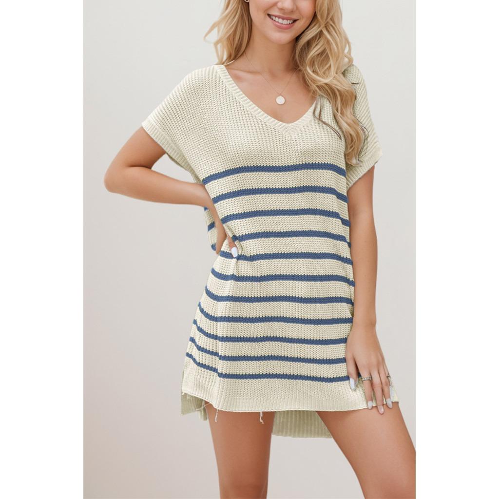 QICED свободный повседневный полосатый трикотажный свитер с коротким рукавом и V-образным вырезом для женщин M
QICED свободный повседневный полосатый трикотажный свитер с коротким рукавом и V-образным вырезом для женщин M