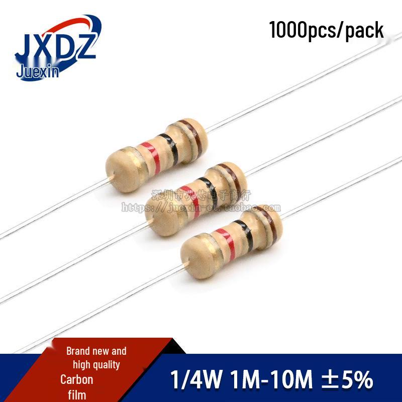 1/4W Carbon Film Resistors: 1M, 2M, 2.2M, 2.4M, 3M, 3.6M, 4.7M, 5.6M, 6.8M, 7.5M, 8.2M, 10M, 5% Tolerance. 5.6M ±5%
1/4W Carbon Film Resistors: 1M, 2M, 2.2M, 2.4M, 3M, 3.6M, 4.7M, 5.6M, 6.8M, 7.5M, 8.2M, 10M, 5% Tolerance. 5.6M ±5%