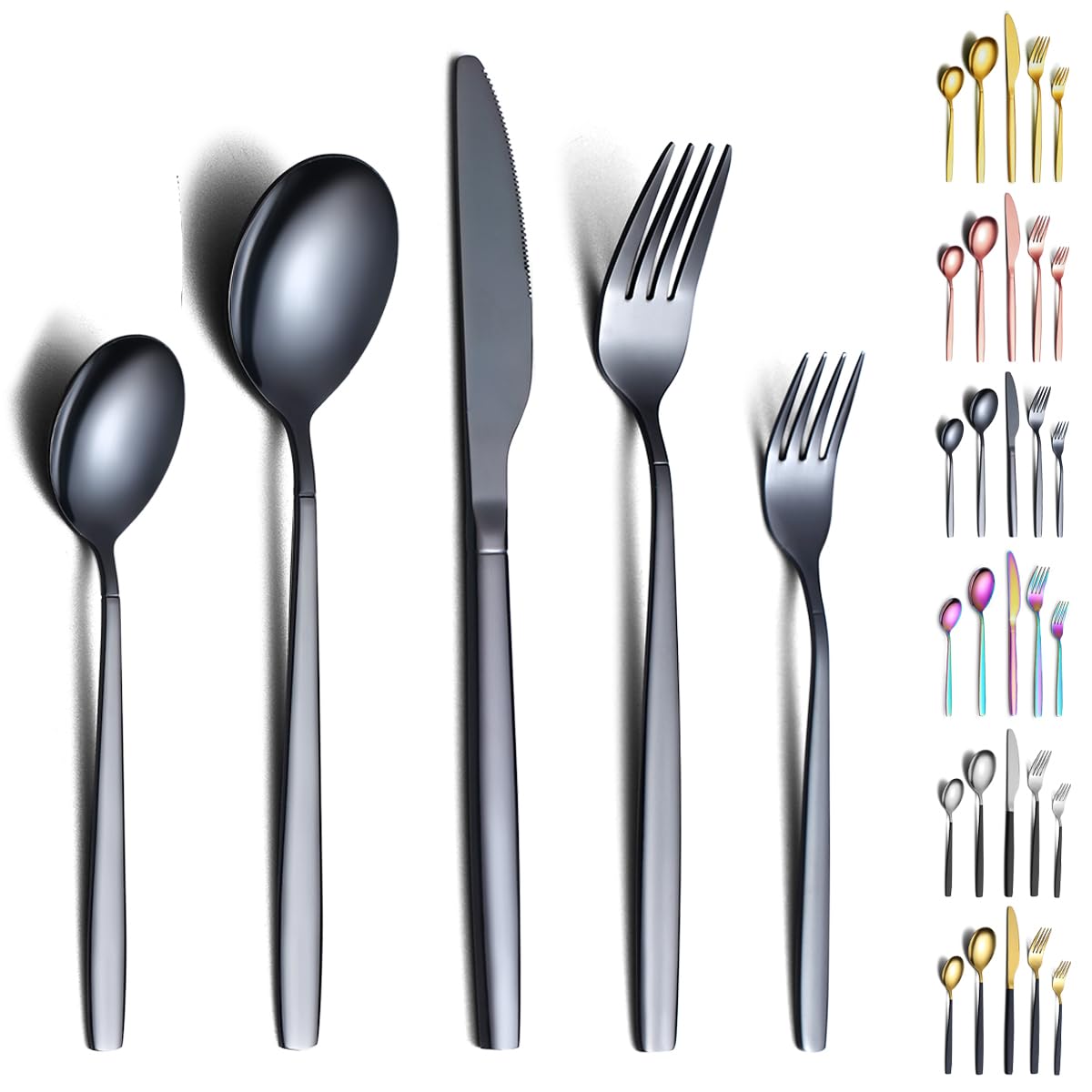 Evanda Dinner Cutlery 20 Piece Set of 5 Tea Stainless Titanium Dishwasher Tableware Serves Kitchen Utensils Set, Black, Types, Knife, Fork, Spoon,
Evanda Dinner Cutlery 20 Piece Set of 5 Tea Stainless Titanium Dishwasher Tableware Serves Kitchen Utensils Set, Black, Types, Knife, Fork, Spoon,