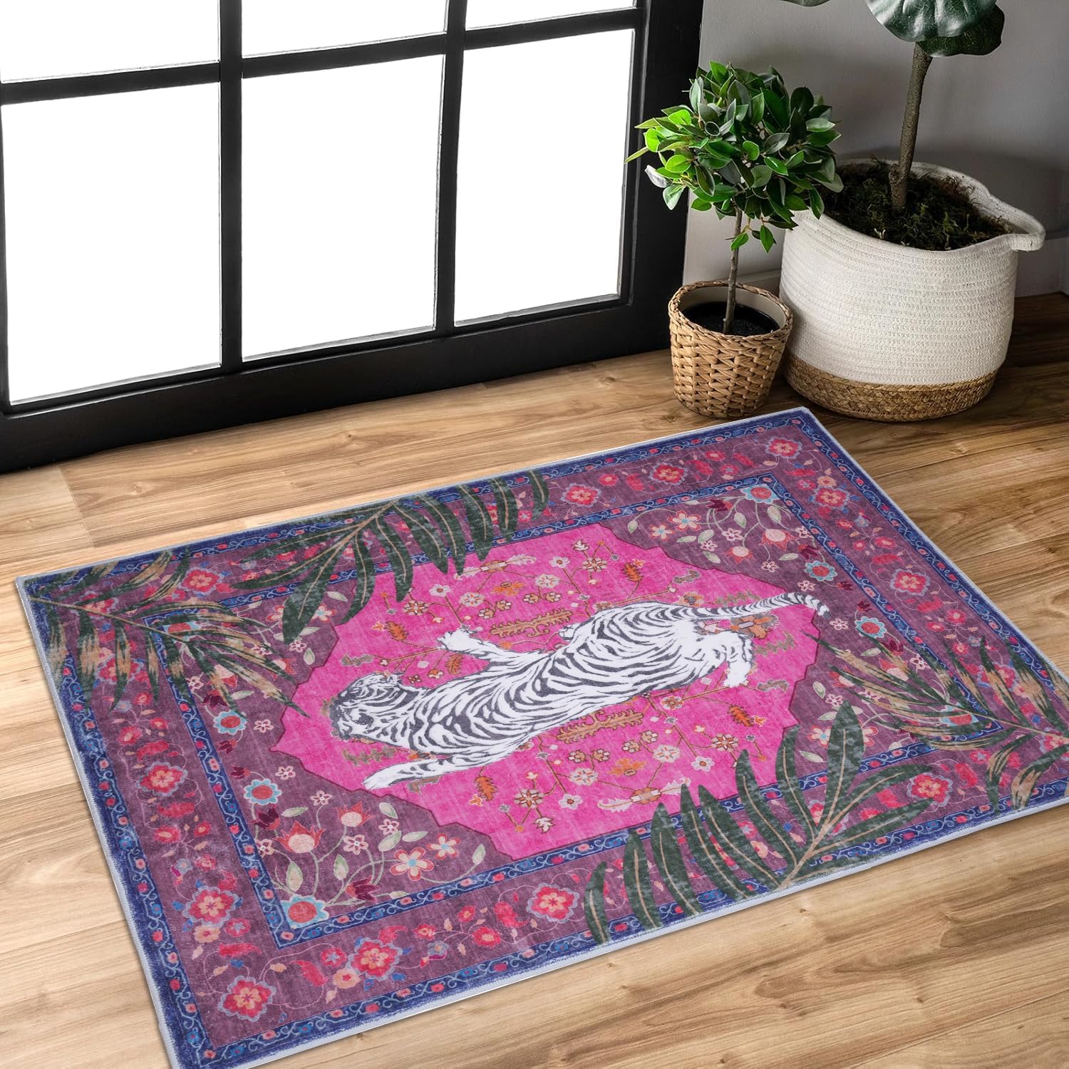 Rectangular Tiger Patterned Tropical Leaf Door Mat for Home Decoration Pink Anti Slip Mat for Living Room Home Decoration Carpet 40cm x 60cm
Rectangular Tiger Patterned Tropical Leaf Door Mat for Home Decoration Pink Anti Slip Mat for Living Room Home Decoration Carpet 40cm x 60cm