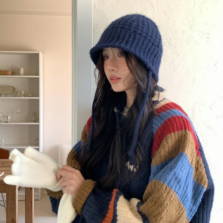 Осень и Зима Новая Универсальная Шляпа Рыбака Женская Корейский Стиль Инс Теплая Защита Ушей Шерстяная Вязаная Шляпа Шляпа-Ведро M(56-58cm)