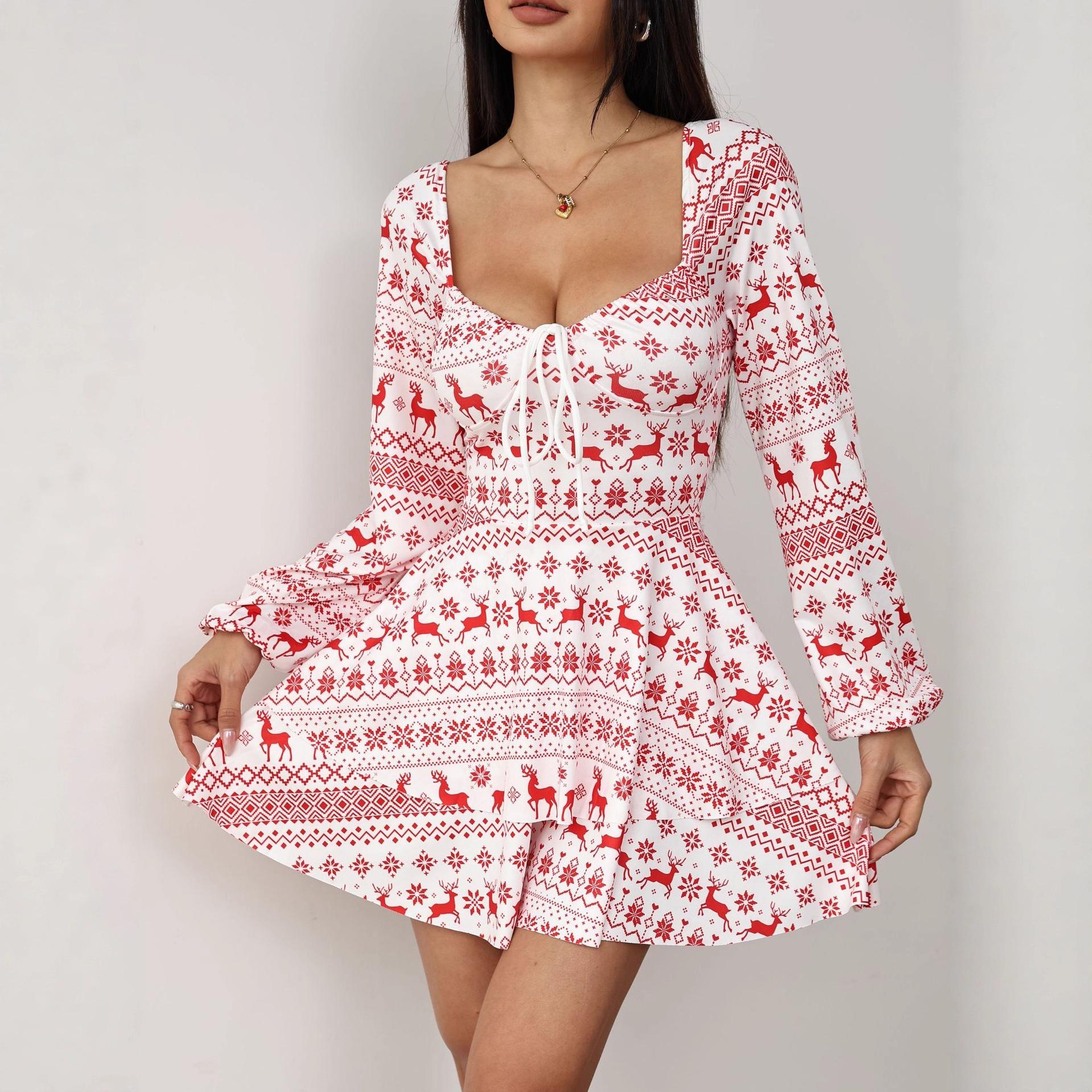 Women Evening Party Christmas Printed Long Sleeve Deep U Neck A Line Dress L
Women Evening Party Christmas Printed Long Sleeve Deep U Neck A Line Dress L
