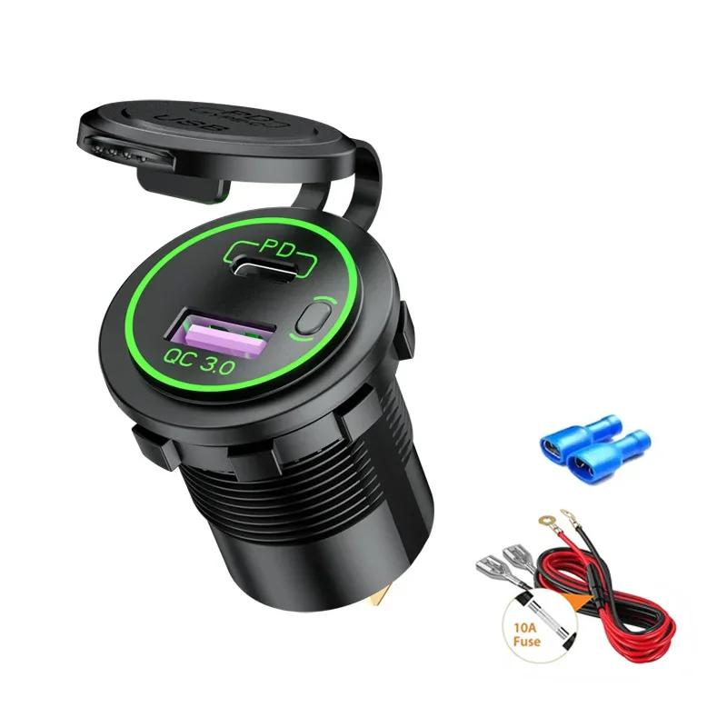 12 В двойной USB-разъем для быстрой зарядки 3.0, автомобильное зарядное устройство, водонепроницаемая розетка USB C с выключателем для 12-24 В автомобиля, лодки, мотоцикла
12 В двойной USB-разъем для быстрой зарядки 3.0, автомобильное зарядное устройство, водонепроницаемая розетка USB C с выключателем для 12-24 В автомобиля, лодки, мотоцикла