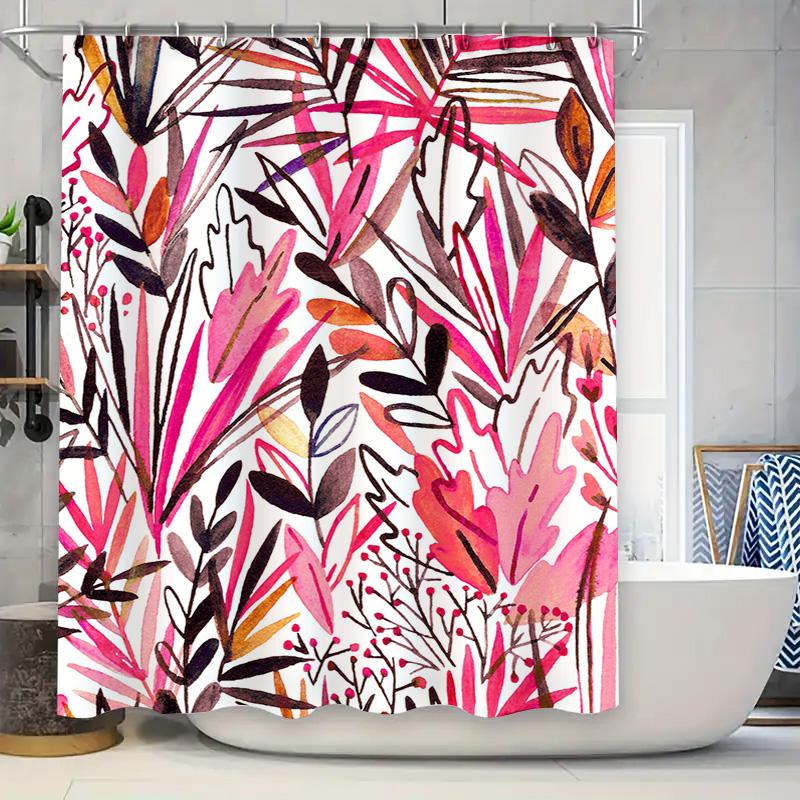 Modern Bathroom Accessories: Pink Floral Shower Curtain with Black Leaves Waterproof Fabric for Bathrooms Decor Home Design Idea 90x180cm
Modern Bathroom Accessories: Pink Floral Shower Curtain with Black Leaves Waterproof Fabric for Bathrooms Decor Home Design Idea 90x180cm