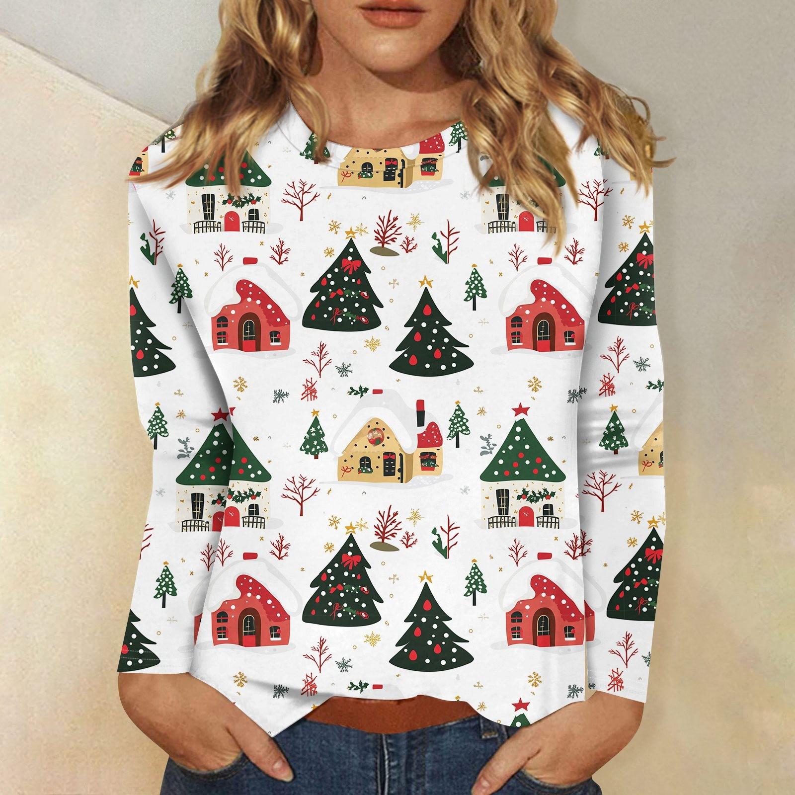 Женская мода повседневная рождественская печать круглый вырез длинный рукав декоративная футболка топ L белый
Женская мода повседневная рождественская печать круглый вырез длинный рукав декоративная футболка топ L белый