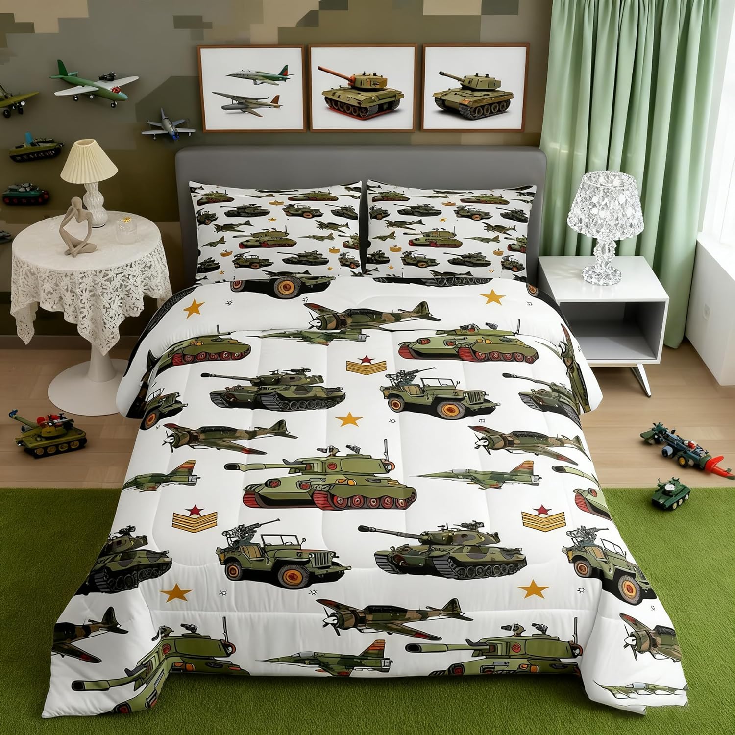 Комплект постельного белья на военную тематику, двуспальный, Комплект постельного белья с самолетами и танками для декора детской спальни, Ретро армейский зеленый, Мягкий полиэстер EU Twin(135x200cm)
Комплект постельного белья на военную тематику, двуспальный, Комплект постельного белья с самолетами и танками для декора детской спальни, Ретро армейский зеленый, Мягкий полиэстер EU Twin(135x200cm)