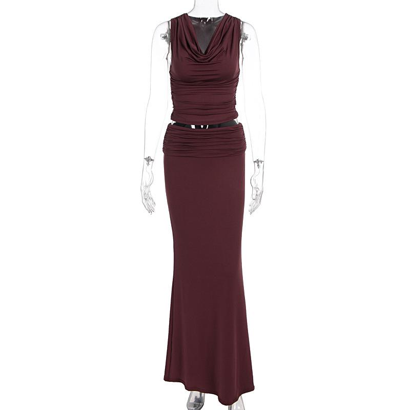 2025 Summer Women s Cowl Neck Crop Top & Ruched Skirt Set Large світло-коричневого кольору
2025 Summer Women s Cowl Neck Crop Top & Ruched Skirt Set Large світло-коричневого кольору