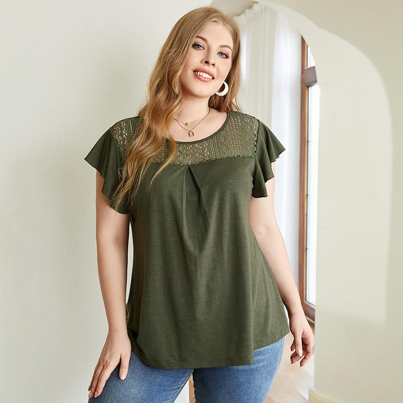 Женские летние полые кружевные лоскутные футболки с короткими рукавами и рюшами
Женские летние полые кружевные лоскутные футболки с короткими рукавами и рюшами