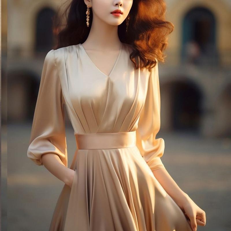 Summer New Solid Color Satin Face Midi Dress Women V-neck Fashion Half Sleeve Dresses High Street Elegant Pleated Chic Vestidos S шампанського
Summer New Solid Color Satin Face Midi Dress Women V-neck Fashion Half Sleeve Dresses High Street Elegant Pleated Chic Vestidos S шампанського