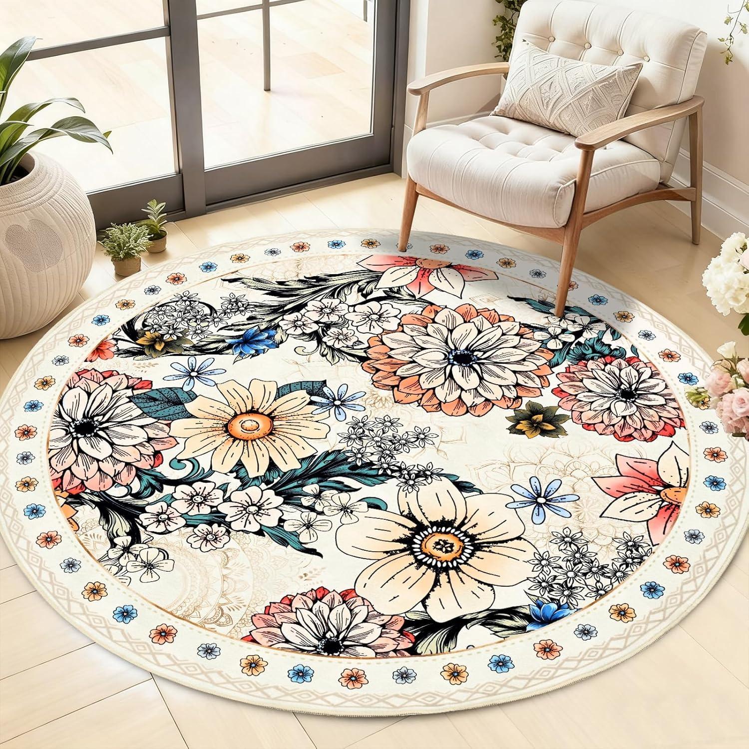 Boho Floral Round Area Rug Colorful Vintage Flower Pattern Home Decor Mat Soft Non-Slip Circular Carpet for Living Room Bedroom 60cmx60cm
Boho Floral Round Area Rug Colorful Vintage Flower Pattern Home Decor Mat Soft Non-Slip Circular Carpet for Living Room Bedroom 60cmx60cm
