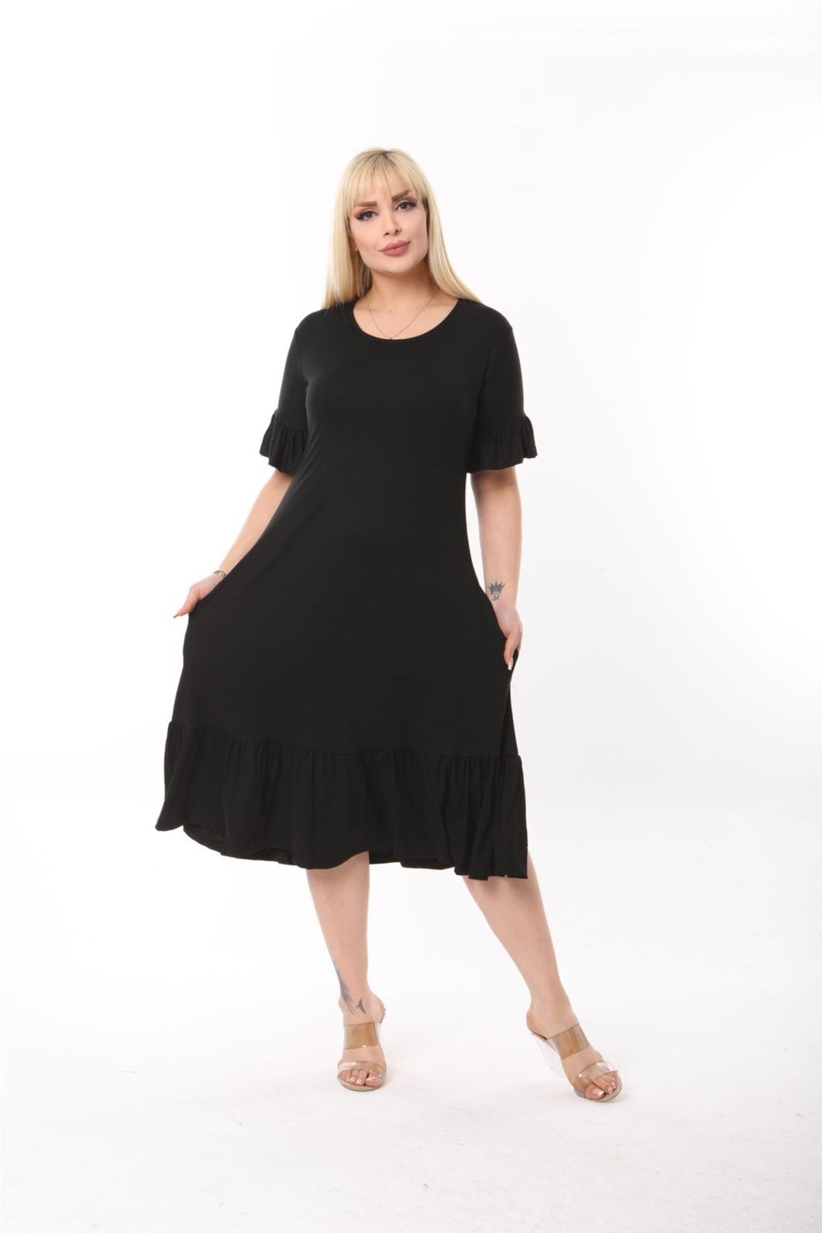 Women s Big Size Dress Plus Size Knee Length Sleeves and Skirt Ruffle Detailed Stylish Pocketed Viscose Combed Cotton Dress 4XL/5XL
Women s Big Size Dress Plus Size Knee Length Sleeves and Skirt Ruffle Detailed Stylish Pocketed Viscose Combed Cotton Dress 4XL/5XL