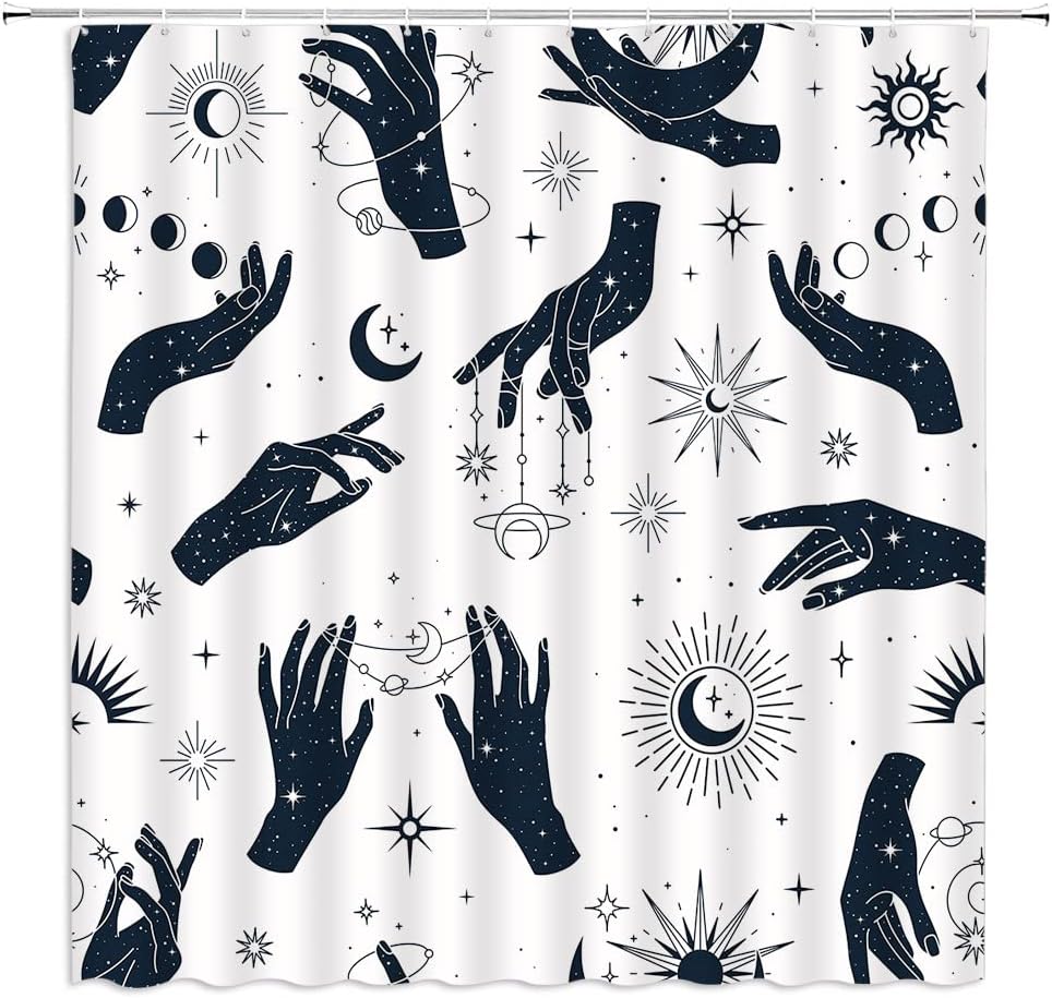 Witchy Shower Curtain Sun Moon Ouija Board Star Spooky Hand Palmistry Magic Tarot Boho Witchcraft Alchemy Gothic Halloween Black W60H190(CM)-1 Pcs
Witchy Shower Curtain Sun Moon Ouija Board Star Spooky Hand Palmistry Magic Tarot Boho Witchcraft Alchemy Gothic Halloween Black W60H190(CM)-1 Pcs