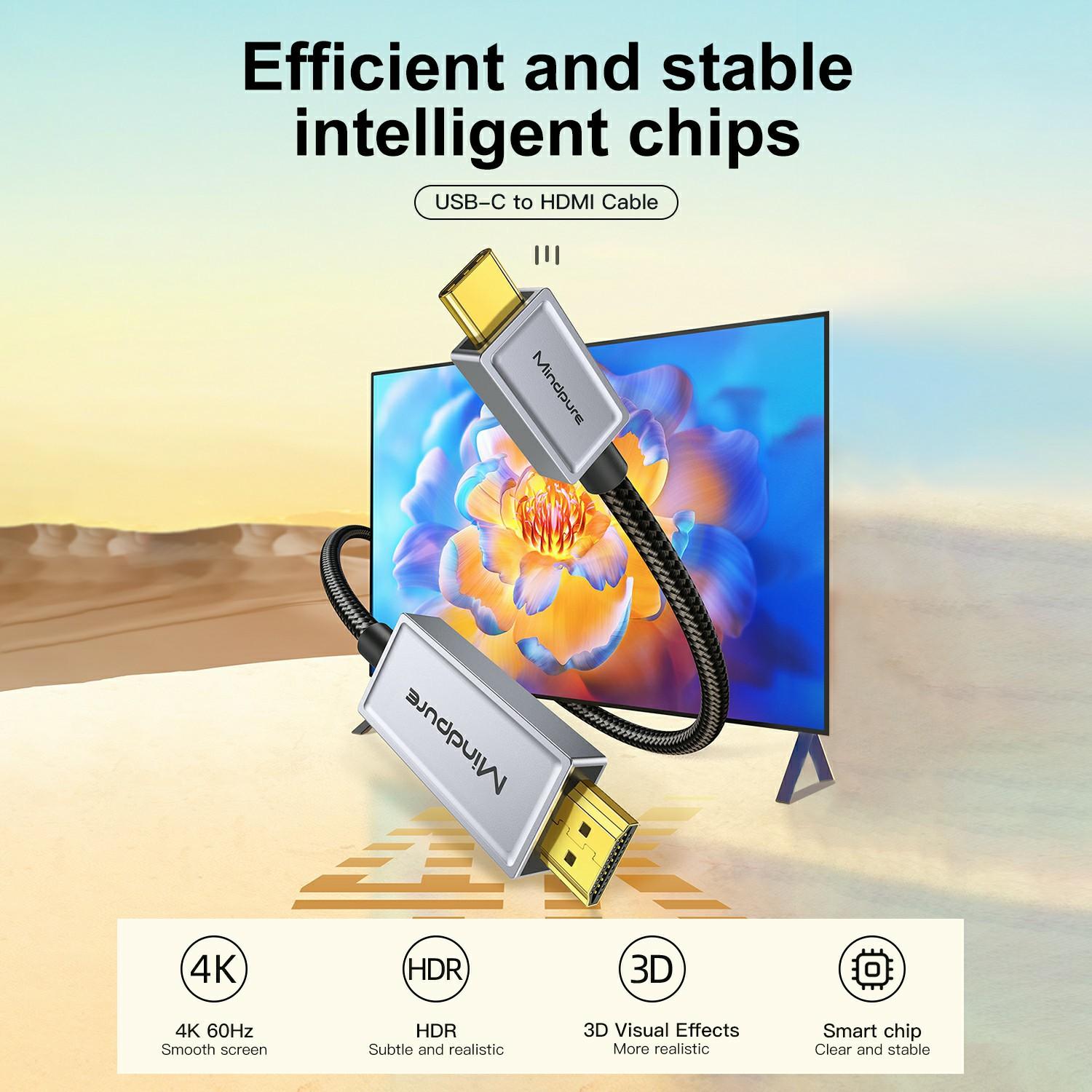 MINDPURE AD057 1.8m Type-C to HDMI 4K 60Hz 3D Visual Effect HD Video Converter Cable As Shown A
MINDPURE AD057 1.8m Type-C to HDMI 4K 60Hz 3D Visual Effect HD Video Converter Cable As Shown A