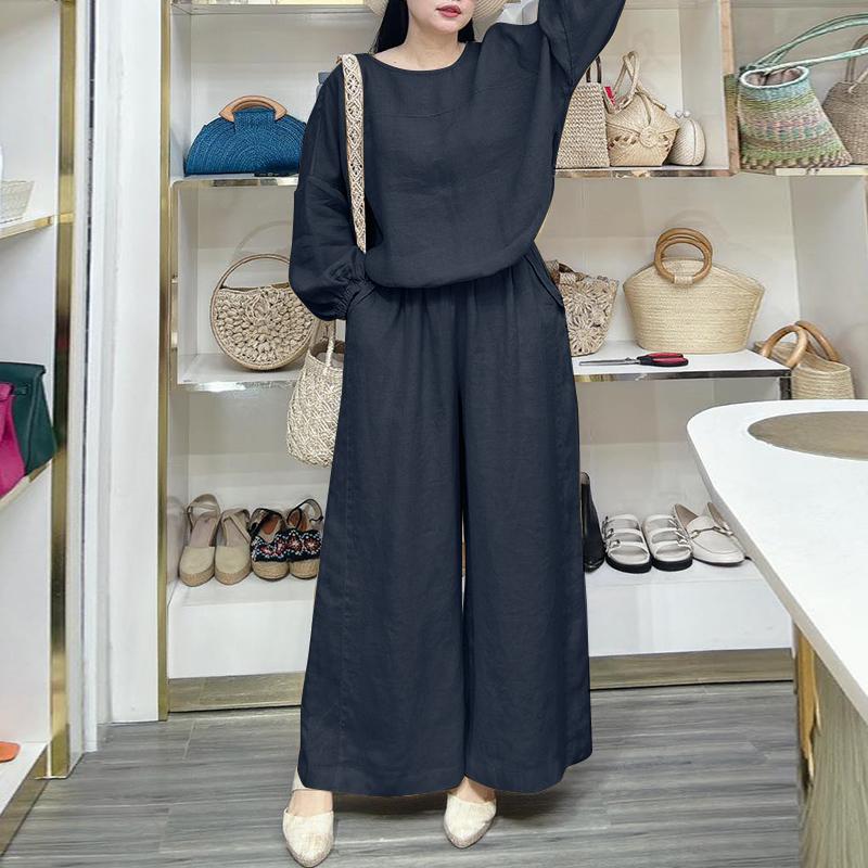 ZANZEA Женская блузка с длинным рукавом и брюки повседневный комплект из двух частей XL тёмно-синий
ZANZEA Женская блузка с длинным рукавом и брюки повседневный комплект из двух частей XL тёмно-синий