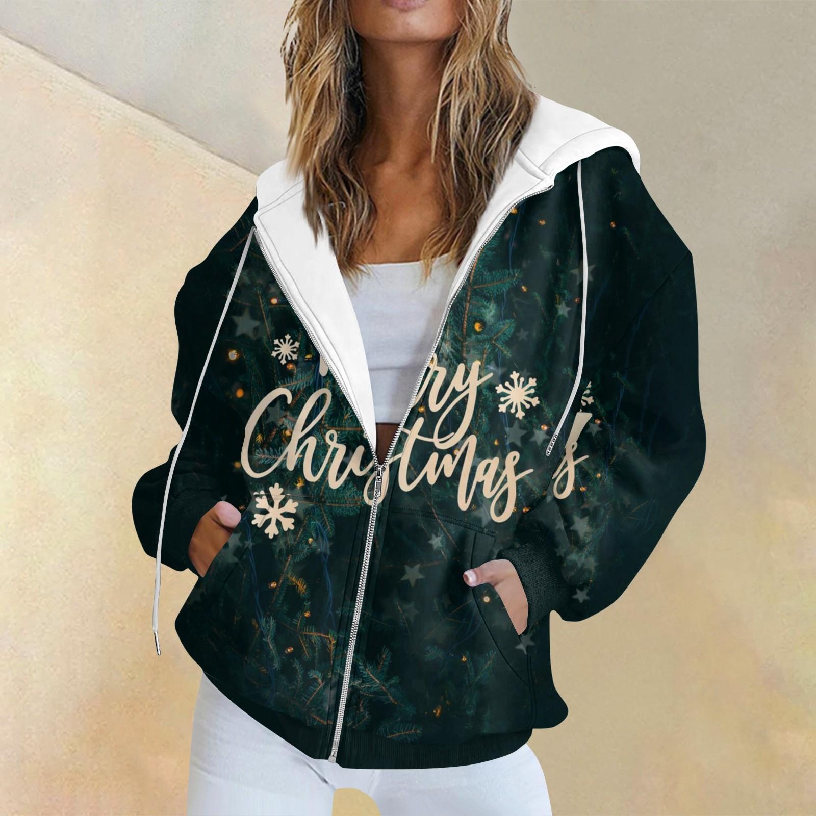 Женская модная повседневная толстовка с рождественским принтом и длинными рукавами, карманная куртка, пальто с капюшоном на молнии XXL
Женская модная повседневная толстовка с рождественским принтом и длинными рукавами, карманная куртка, пальто с капюшоном на молнии XXL