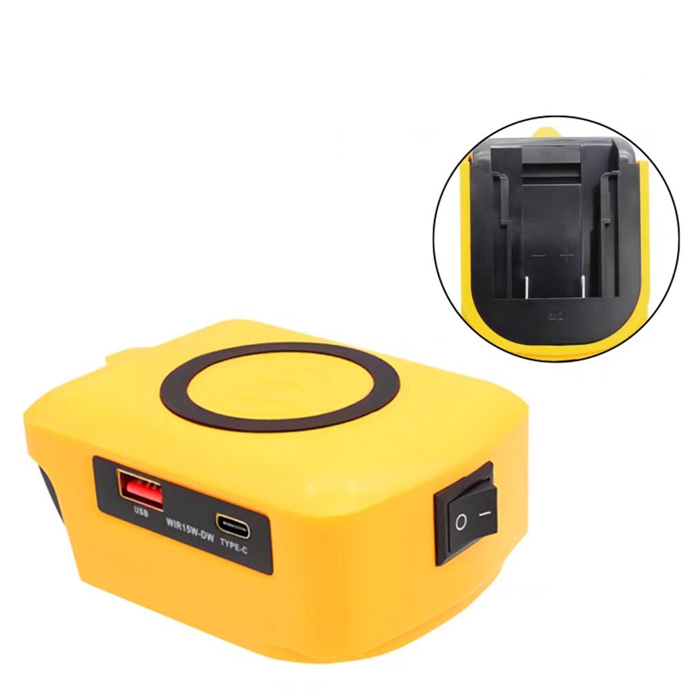 Беспроводной адаптер-зарядное устройство с портами для зарядки Type-C и USB для литий-ионного аккумулятора Dewalt
Беспроводной адаптер-зарядное устройство с портами для зарядки Type-C и USB для литий-ионного аккумулятора Dewalt