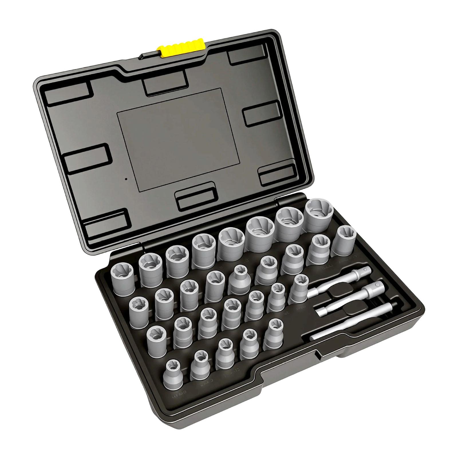 32pc Bolt Removers Tool Kit With Universal 1/4 3/8Inch Drives Compatibility Heat Resistant Alloy Construction Delicate Storage Case 1
32pc Bolt Removers Tool Kit With Universal 1/4 3/8Inch Drives Compatibility Heat Resistant Alloy Construction Delicate Storage Case 1