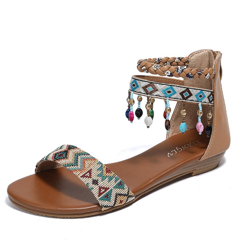 Ethnic Style Beaded Roman Sandals with Back Zipper - Handmade Bohemian Flats 39 абрикосовый
Ethnic Style Beaded Roman Sandals with Back Zipper - Handmade Bohemian Flats 39 абрикосовый