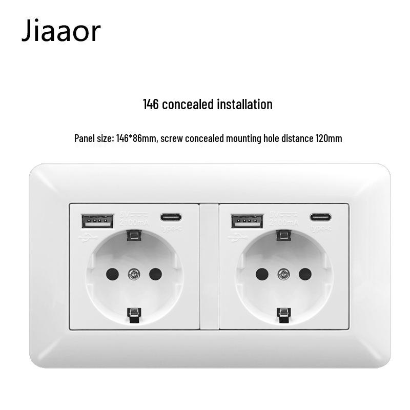 16A Біла настінна панель подвійної розетки в німецькому стилі з USB та Type C, європейський стандарт.
16A Біла настінна панель подвійної розетки в німецькому стилі з USB та Type C, європейський стандарт.