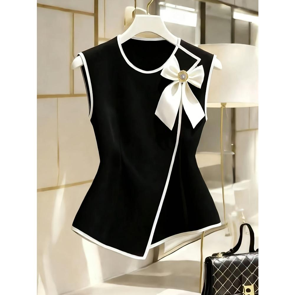 Women Color Block Hem Sleeveless Blouse Bow Decor Elegant New Arrival Chic Lady Top S чёрный
Women Color Block Hem Sleeveless Blouse Bow Decor Elegant New Arrival Chic Lady Top S чёрный
