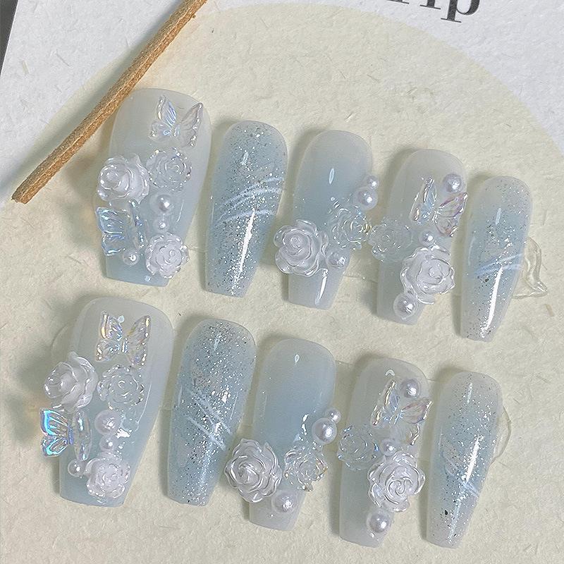 Icy Camellia Blue & White Gradient Handmade Press-on Nails - Removable Gel Manicure for Weddings
Icy Camellia Blue & White Gradient Handmade Press-on Nails - Removable Gel Manicure for Weddings