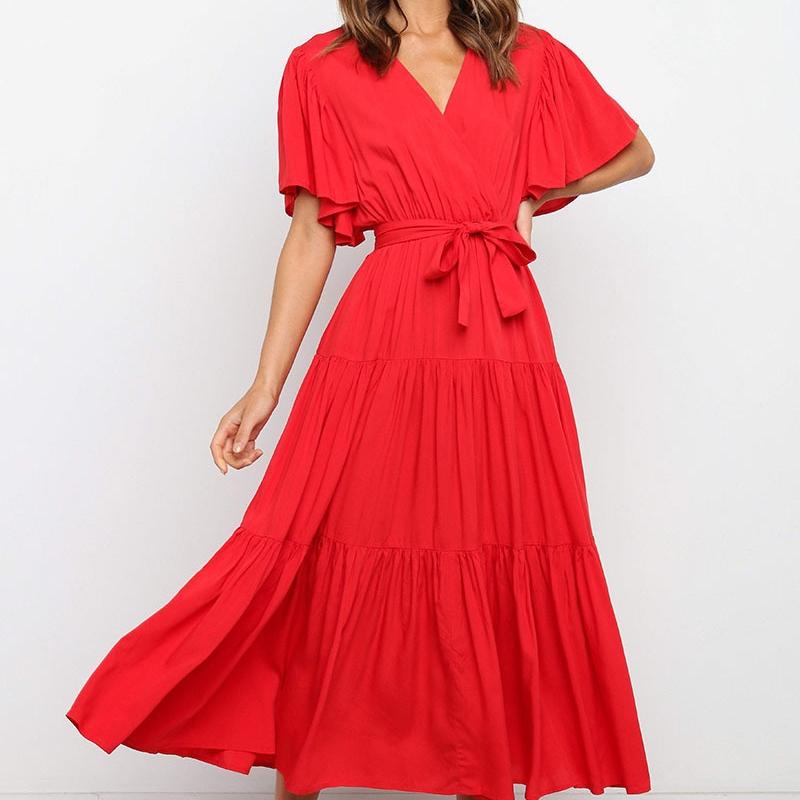 QICED Літня одноколірна довга спідниця з V-подібним вирізом і короткими рукавами в богемному стилі. XL червоний
QICED Літня одноколірна довга спідниця з V-подібним вирізом і короткими рукавами в богемному стилі. XL червоний