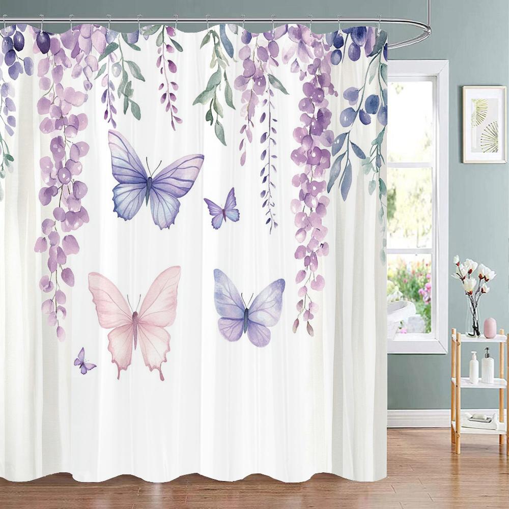 Purple Flowers, Leaves And Butterflies Floral Shower Curtain, Bathroom Decorative Shower Curtain, Home Curtain With Hooks W60H190(CM)-1 Pcs
Purple Flowers, Leaves And Butterflies Floral Shower Curtain, Bathroom Decorative Shower Curtain, Home Curtain With Hooks W60H190(CM)-1 Pcs