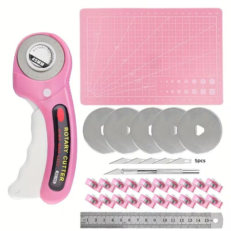 25PCS Rotary Cutter Set Quilting Kit 45mm Fabric Cutter with Blades & A4 Cutting Mat & Craft Knife Set & Sewing Clips for Sewing
25PCS Rotary Cutter Set Quilting Kit 45mm Fabric Cutter with Blades & A4 Cutting Mat & Craft Knife Set & Sewing Clips for Sewing