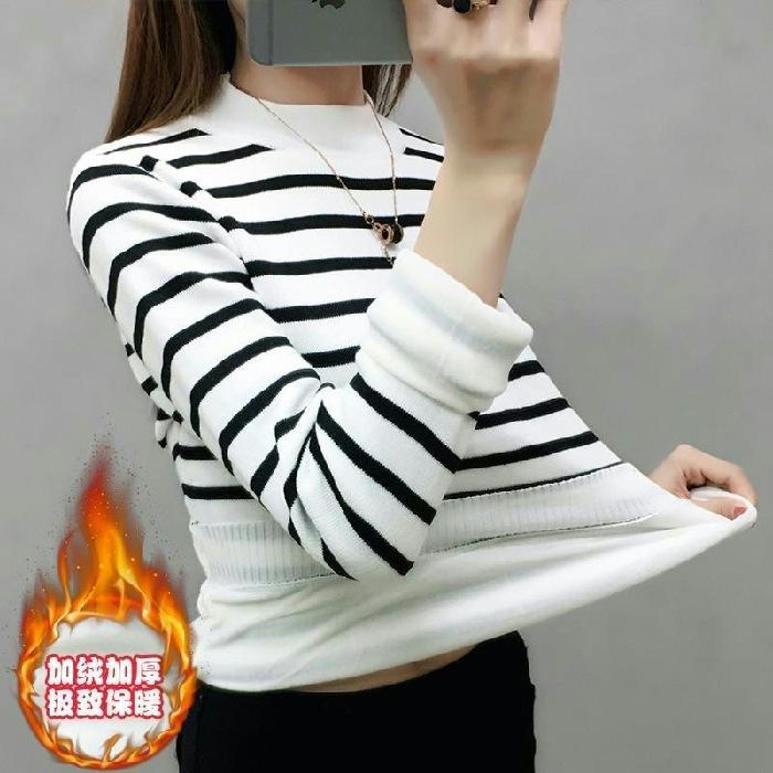 Compound fleece thermal fleece T-shirt for female students thickened autumn and winter striped long-sleeved semi-turtleneck bottoming shirt S белый
Compound fleece thermal fleece T-shirt for female students thickened autumn and winter striped long-sleeved semi-turtleneck bottoming shirt S белый