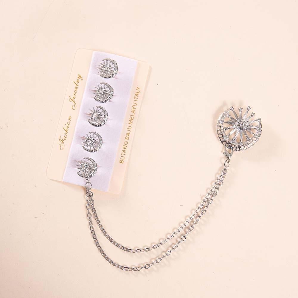 5pcs Corsage Ornament Baju Melayu Studs Vintage Brooch with Chain Shiny Butang Baju Melayu Gift Style 6 Silver
5pcs Corsage Ornament Baju Melayu Studs Vintage Brooch with Chain Shiny Butang Baju Melayu Gift Style 6 Silver