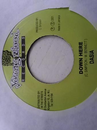 7inch Record DASIA - Down Here NONE Young Blood Rec 2001 Jamaica Reggae, Ska & Dub Used
7inch Record DASIA - Down Here NONE Young Blood Rec 2001 Jamaica Reggae, Ska & Dub Used