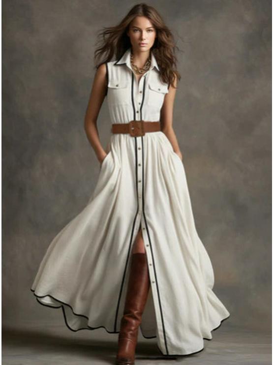 Retro Style Sleeveless Ruffled White Cotton-Linen Blend Long Dress XL білий
Retro Style Sleeveless Ruffled White Cotton-Linen Blend Long Dress XL білий