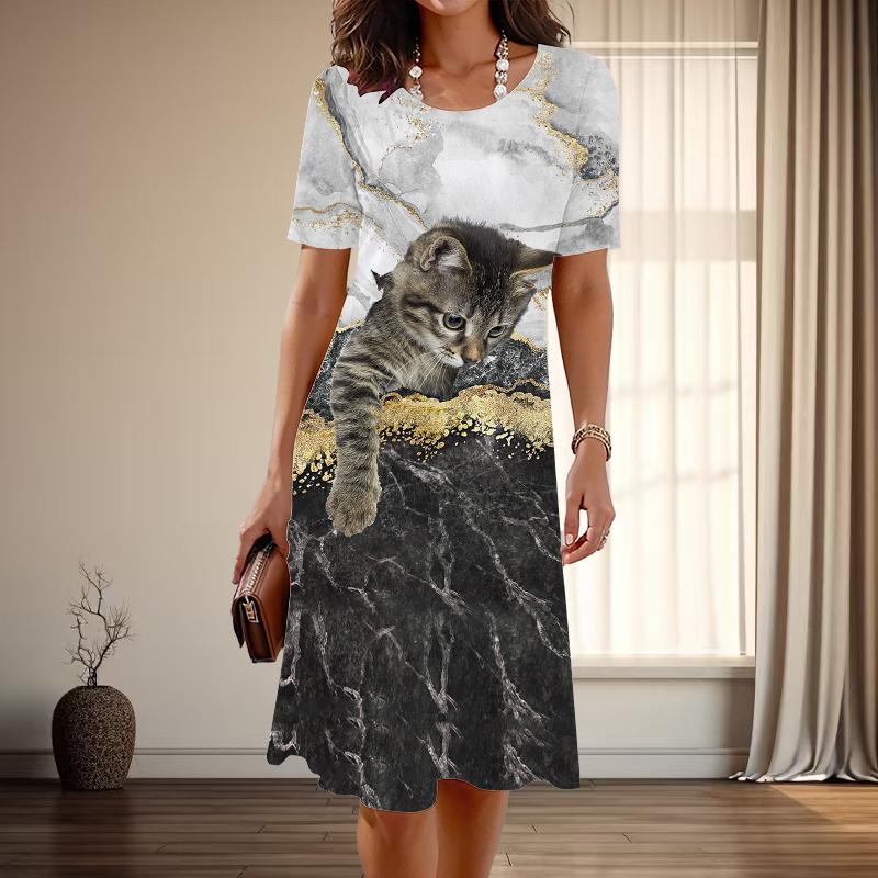 Women s Fashion Graceful Kitten Print Summer Spring Short Sleeve O-Neck Casual Dresses XS синий
Women s Fashion Graceful Kitten Print Summer Spring Short Sleeve O-Neck Casual Dresses XS синий