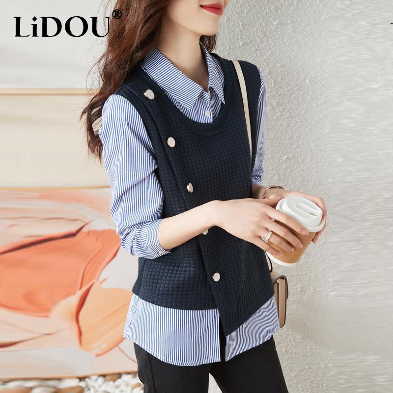 Spring Autumn New Polo-neck Vintage Striped Patchwork Shirt Ladies Long Sleeve Fake Two Pieces Casual Fashion Blouse Women s Top XXL темно-синього кольору
Spring Autumn New Polo-neck Vintage Striped Patchwork Shirt Ladies Long Sleeve Fake Two Pieces Casual Fashion Blouse Women s Top XXL темно-синього кольору