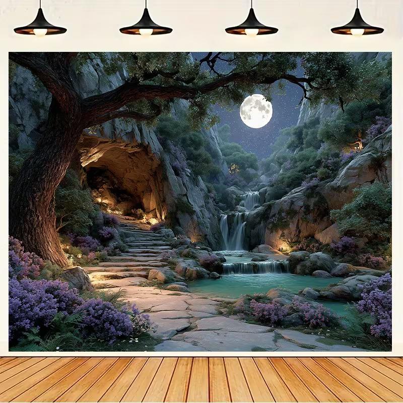 2D Magical Night Waterfall Backdrop Full Moon Cave & Purple Flowers Nature Photo Background 47.2x31.5inch/120*80cm
2D Magical Night Waterfall Backdrop Full Moon Cave & Purple Flowers Nature Photo Background 47.2x31.5inch/120*80cm